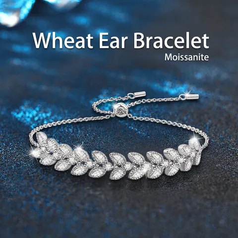 925 Sterlingsilber Weizenähre Moissanit Armband Für Damen Verstellbares Bolo Blatt Armband D Farbe VVS1 Eleganter Schmuck