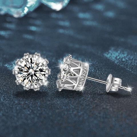 Pendientes de Botón de Corona de Moissanita de Plata de Ley 925 Color D Brillante Moissanita Incrustada Joyería Elegante Regalo