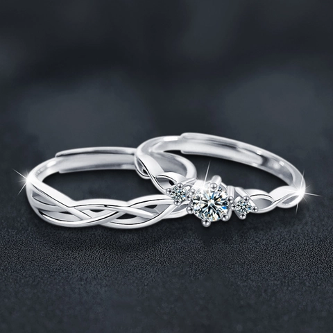 925 Sterling Silver Moissanite Couple Rings For Men Women Adjustable Intertwined Opening Ring Wedding Engagement Jewelry Accessory