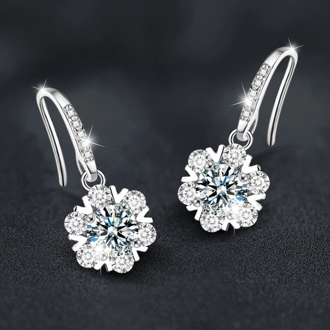 925 Sterling Silver Moissanite Snowflake Drop Hook Earrings For Women D Color GRA Certified Luxurious Jewelry Gift