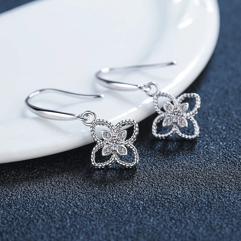 Orecchini a Goccia con Quadrifoglio in Moissanite in Argento Sterling S925 per Donna Elegante Gioielli Raffinati a Corda