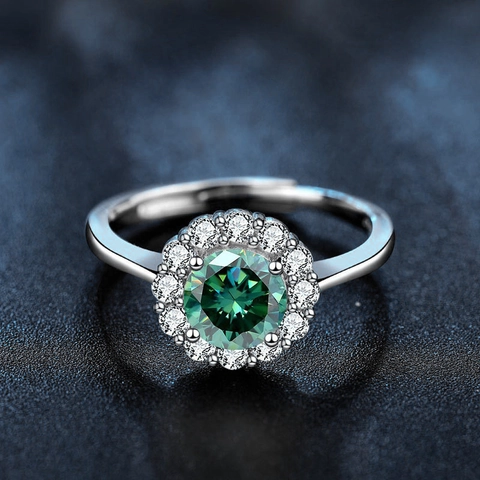 Anillo de Plata de Ley 925 Moissanita para Mujer Lujo Moissanita de Color Halo Anillo Abierto Ajustable Elegante Joyería Regalo