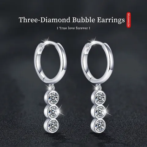 925 Sterling Silver Moissanite Hoop Earrings For Women Luxury D Color Bubble Dangle Earrings GRA Certificate Fine Jewelry