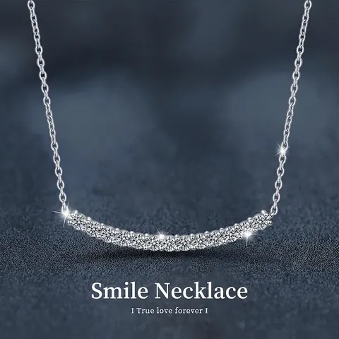 925 Sterling Silver Moissanite Smile Face Pendant Necklace Sparkling D Color Clavicle Chain Elegant Commuter Jewelry Gift For Women