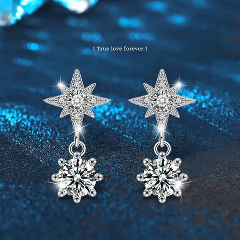 S925 Sterling Silver Moissanite Star Stud Earrings For Women Elegant Round Cut D Color VVS1 Gemstone Drop Earrings Jewelry Gift