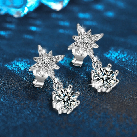 S925 Sterling Silver Moissanite Star Stud Earrings For Women Elegant Round Cut D Color VVS1 Gemstone Drop Earrings Jewelry Gift