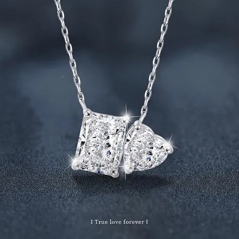 Collana in Moissanite Argento Sterling 925 Cuore Rettangolo Radioso Doppio Ciondolo Catena da Clavicola Gioielli alla Moda per Regali Donna