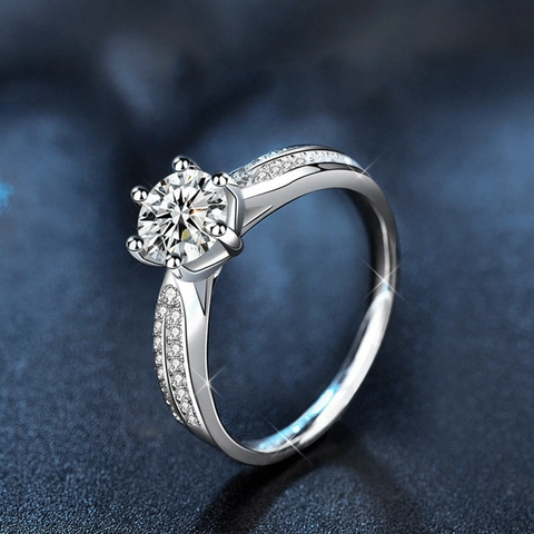 925 Sterlingsilber Moissanit Ring Krone Sechs Zinken Rund Brillant Schliff Eingelegt Strass Verlobungsring Für Damen Schmuck