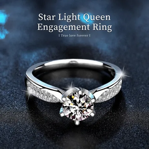 Klassischer Moissanit Ring Sechs Zacken 925 Sterlingsilber Strass Pave Band Kronenring Mit GRA Zertifikat Damen Schmuck