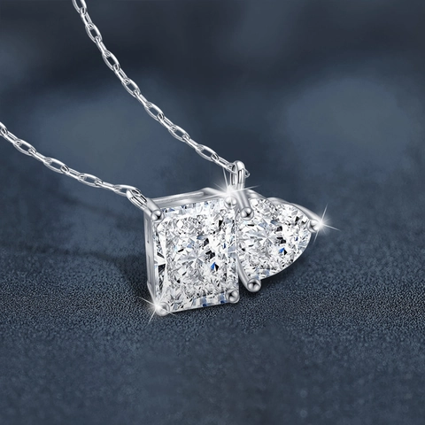Collana in Moissanite Argento Sterling 925 Cuore Rettangolo Radioso Doppio Ciondolo Catena da Clavicola Gioielli alla Moda per Regali Donna