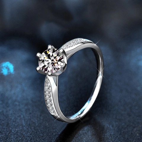 Klassischer Moissanit Ring Sechs Zacken 925 Sterlingsilber Strass Pave Band Kronenring Mit GRA Zertifikat Damen Schmuck