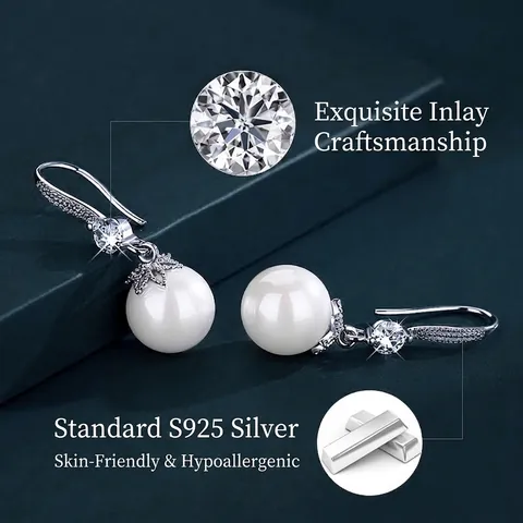 925 Sterling Silver Moissanite Artificial Pearl Drop Earrings For Women Elegant D Color Tassel Inlaid Wedding Party Fine Jewelry