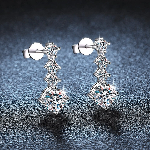 925 Sterling Silver Moissanite Drop Earrings For Women D Color VVS1 Gradient Four-Prong Dangle Earrings Fine Jewelry Gift