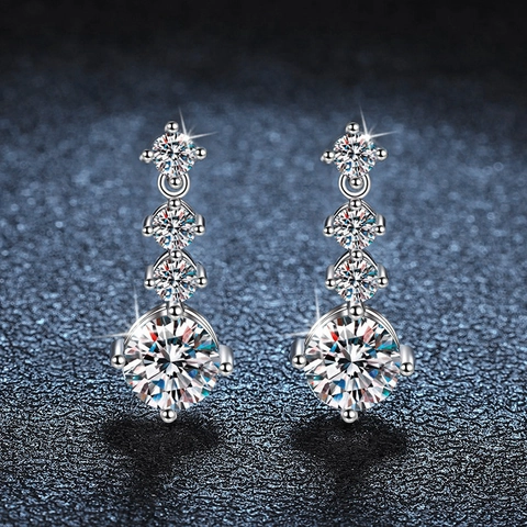 925 Sterling Silver Moissanite Drop Earrings For Women D Color VVS1 Gradient Four-Prong Dangle Earrings Fine Jewelry Gift