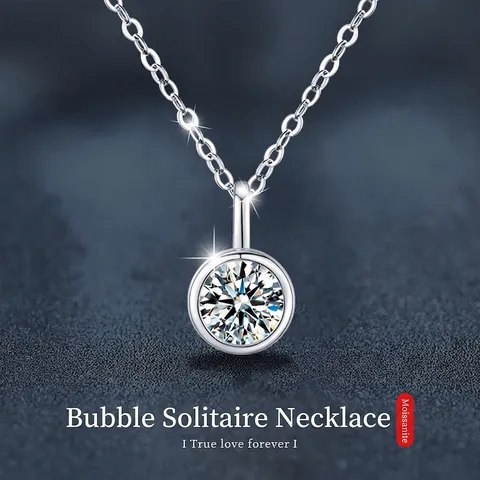 Collana con Ciondolo in Moissanite in Argento Sterling 925 per Donna Taglio Brillante Rotondo Castone a Bolle Catena da Clavicola Gioielli di Lusso