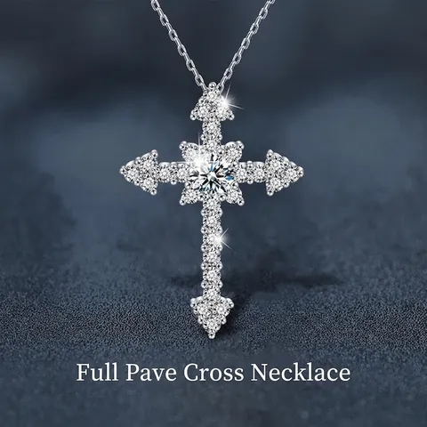 925 Sterlingsilber Kreuz Anhänger Halskette 0,5 Karat Moissanit Pave Simulierte Diamant Schmuck für Damen Hochzeit Party Geschenk