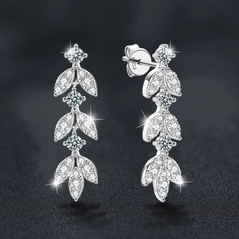 925 Sterling Silver Moissanite Leaf Drop Earrings For Women Elegant Tassel Dangle Earrings Shiny Botanical Fashion Jewelry