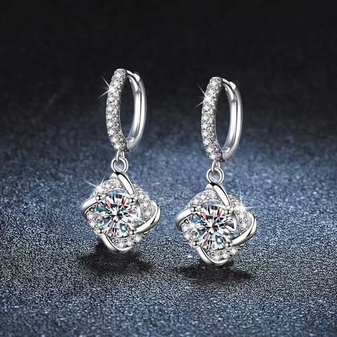 Luxury 925 Sterling Silver Moissanite Windmill Drop Earrings For Women Elegant Rotating Geometric Moissanite Jewelry With GRA Certificate