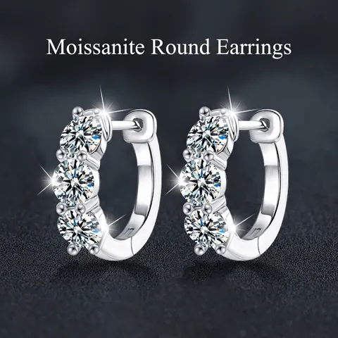 925 Sterlingsilber Moissanit Creolen Für Damen Elegante Runde Reihen Huggie Ohrringe Mode Hochzeit Schmuck Geschenk