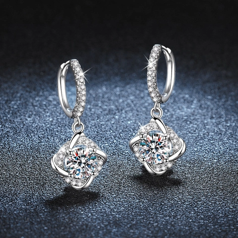 Luxury 925 Sterling Silver Moissanite Windmill Drop Earrings For Women Elegant Rotating Geometric Moissanite Jewelry With GRA Certificate