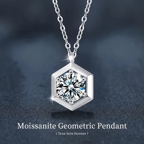 Collar de Plata de Ley S925 Con Moissanita para Mujer Colgante Geométrico Hexagonal Color D VVS1 Joyería de Regalo Elegante
