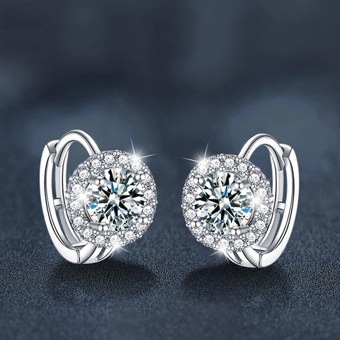 Pendientes de Aro de Plata de Ley S925 Girasol Moissanita para Mujer Color D VVS1 Halo Flor Huggie Pendientes Joyería