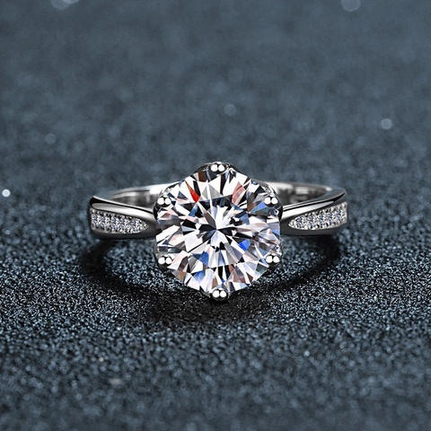 Moissanite 925 Sterling Silver Ring For Women Luxury Round Brilliant Cut Six-Prong Setting Engagement Ring With GRA Certificate