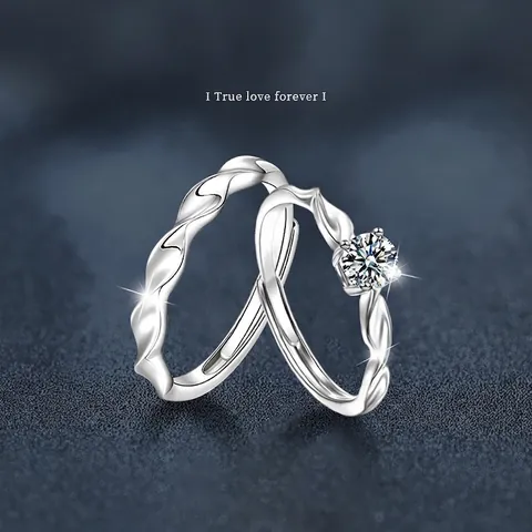 S925 Sterling Silver Moissanite Couple Rings Twisted Moebius Design Adjustable Open Ring For Men Women Minimalist Fine Jewelry