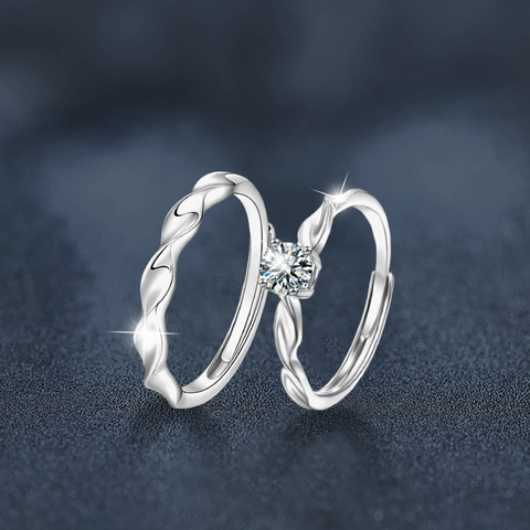 S925 Sterling Silver Moissanite Couple Rings Twisted Moebius Design Adjustable Open Ring For Men Women Minimalist Fine Jewelry