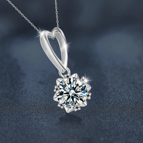 925 Sterlingsilber Herz Schneeflocke Moissanit Halskette Für Damen Luxuriöser Rundschliff Edelstein Anhänger Schlüsselbeinkette Schmuck Geschenk