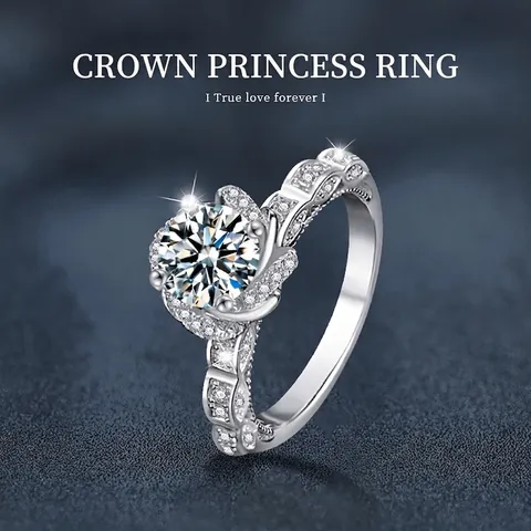 925 Sterling Silver Crown Princess Ring Sparkling Moissanite Inlaid Luxurious Anniversary Wedding Jewelry Gift For Women