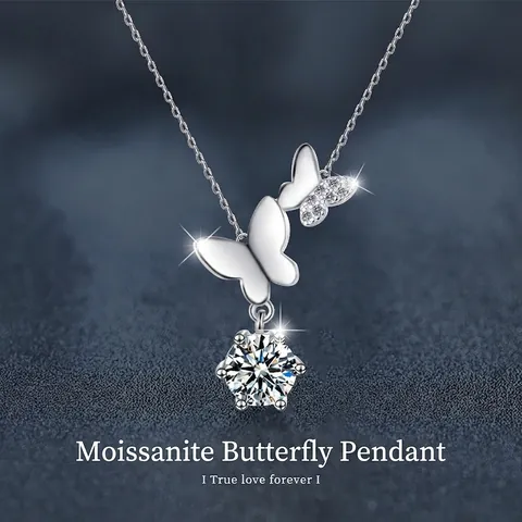 925 Sterling Zilver Moissaniet Vlinder Halsketting Elegante Sleutelbeenketting Met Zespoot Rondgeslepen Ingelegde Hanger Voor Dames Sieraden