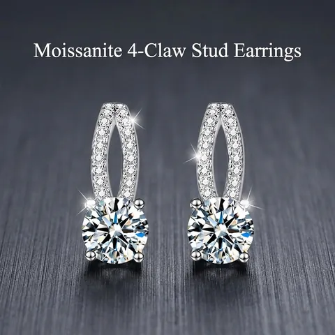 Luxus Moissanit Ohrstecker Sterlingsilber Pave Strass Vier Klauen Runde Geometrische Ohrringe Für Damen Schmuck Geschenk