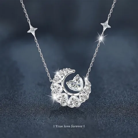 925 Sterling Silver Moissanite Star Moon Necklace For Women D Color VVS1 Heart Pendant Clavicle Chain Luxury Jewelry With GRA Certificate