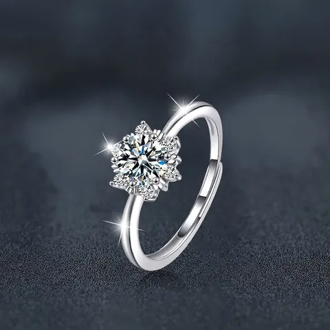 Schneeflocke Moissanit Ring S925 Sterlingsilber Verstellbar Offener Fingerschmuck Elegant Für Damen