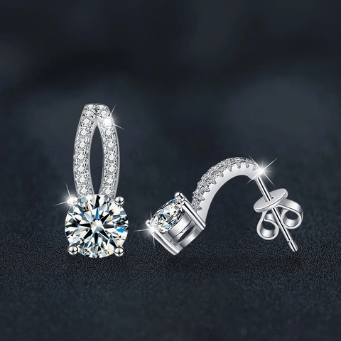 Luxus Moissanit Ohrstecker Sterlingsilber Pave Strass Vier Klauen Runde Geometrische Ohrringe Für Damen Schmuck Geschenk