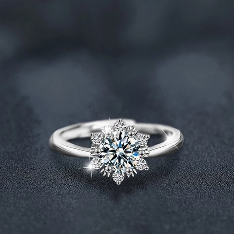 Schneeflocke Moissanit Ring S925 Sterlingsilber Verstellbar Offener Fingerschmuck Elegant Für Damen