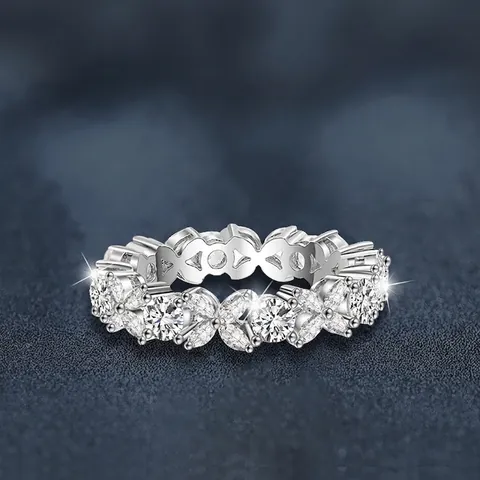 925 Sterling Silver Marquis Cut Moissanite Clover Ring For Women Elegant D Color VVS1 Moissanite Eternity Band Jewelry