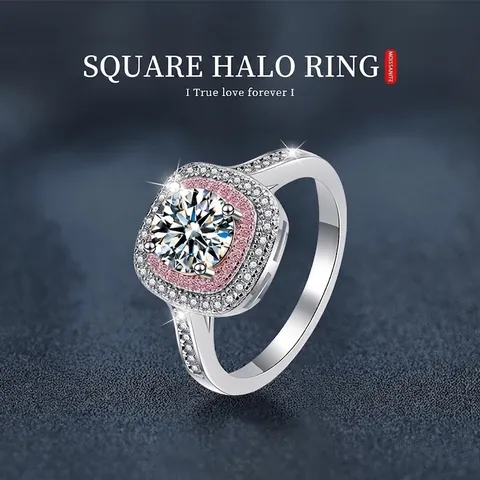 925 Sterling Silver Moissanite Ring For Women Luxury Round Moissanite Double Halo Rhinestone Engagement Ring Jewelry Gift