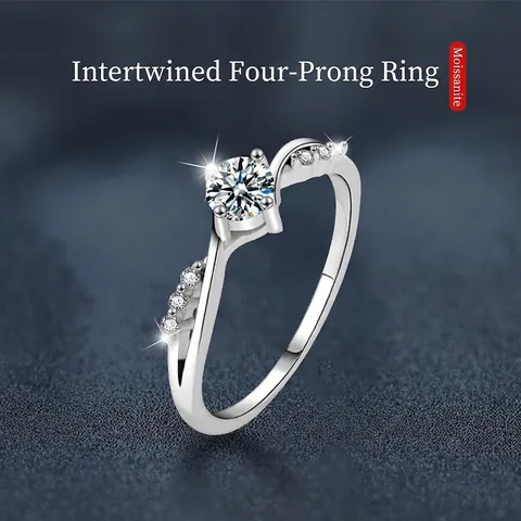 Classic Intertwined Four-Prong Moissanite Ring 925 Sterling Silver D Color Round Cut Engagement Wedding Jewelry For Women
