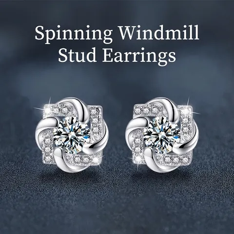 Lussuosi Orecchini a Bottone a Mulino a Vento in Argento Sterling 925 Moissanite per Donna Gioielli alla Moda Fiore Geometrico