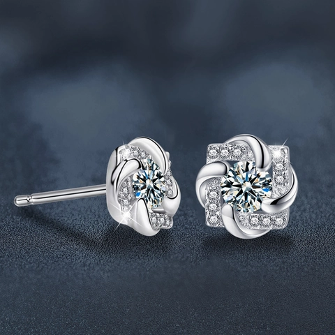 Lussuosi Orecchini a Bottone a Mulino a Vento in Argento Sterling 925 Moissanite per Donna Gioielli alla Moda Fiore Geometrico