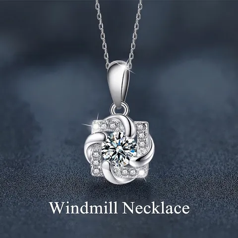 S925 Sterling Silber Moissanit Windmühle Anhänger Halskette Für Damen Elegantes Geometrisches Quadrat Schmuck Geschenk