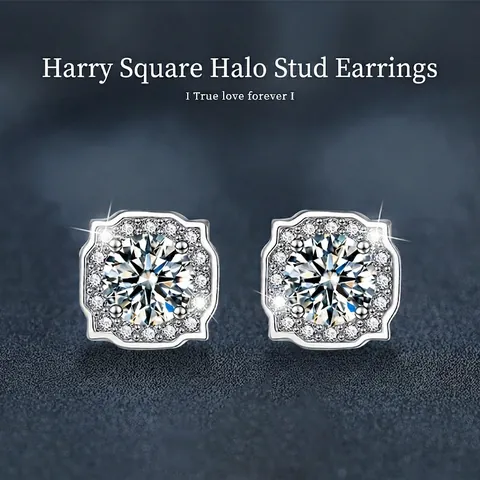Luxury Moissanite Stud Earrings With 925 Sterling Silver Earring Post Square Halo Design Elegant D Color Inlaid Jewelry For Women