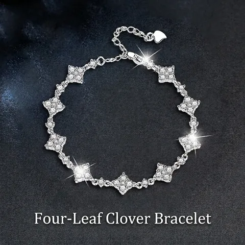 S925 Sterling Silver Moissanite Clover Bracelet For Women Elegant Adjustable Chain Link Luxury Jewelry Hand Bangle Gift