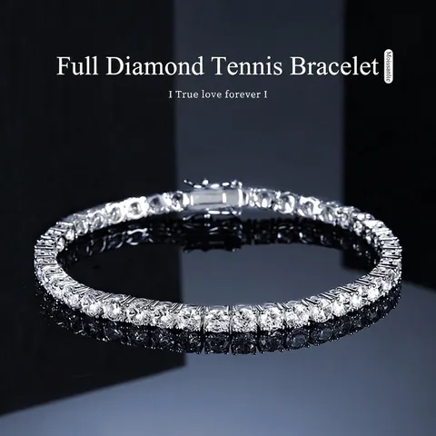 Lussuoso Bracciale Tennis in Argento Sterling 925 con Moissanite per Donna Bracciale Intarsiato a Taglio Rotondo Scintillante Gioielleria Regalo