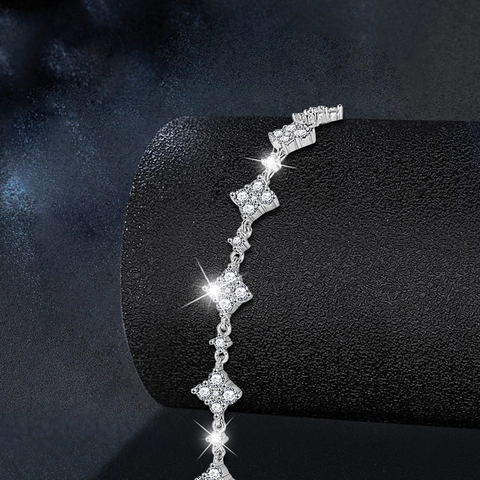 S925 Sterling Silver Moissanite Clover Bracelet For Women Elegant Adjustable Chain Link Luxury Jewelry Hand Bangle Gift