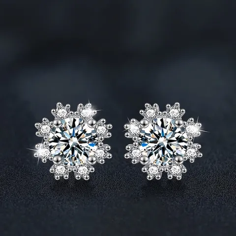 S925 Sterlingsilber Romantische Schneeflocke Moissanit Ohrstecker D Farbe Elegante Mode Schmuck Für Damen Geschenk