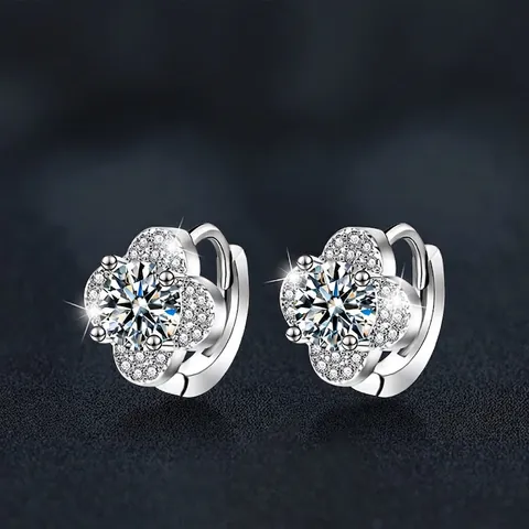 Orecchini a Bottone Quadrifoglio in Argento Sterling S925 Con Moissanite per Donna Gioielli Fiore Scintillanti Regalo