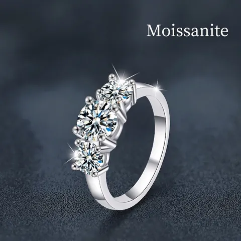 Luxus S925 Sterling Silber Drei Steine Ring Für Damen Elegant Moissanit Verlobung Jahrestag Feiner Schmuck Ring Geschenk
